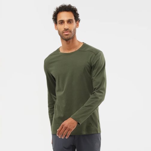 Olive Salomon Essential Long Sleeve Men's T-Shirts | IE IZ5986